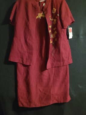 Women's Burgundy Midi Dress with Embroidered Jacket